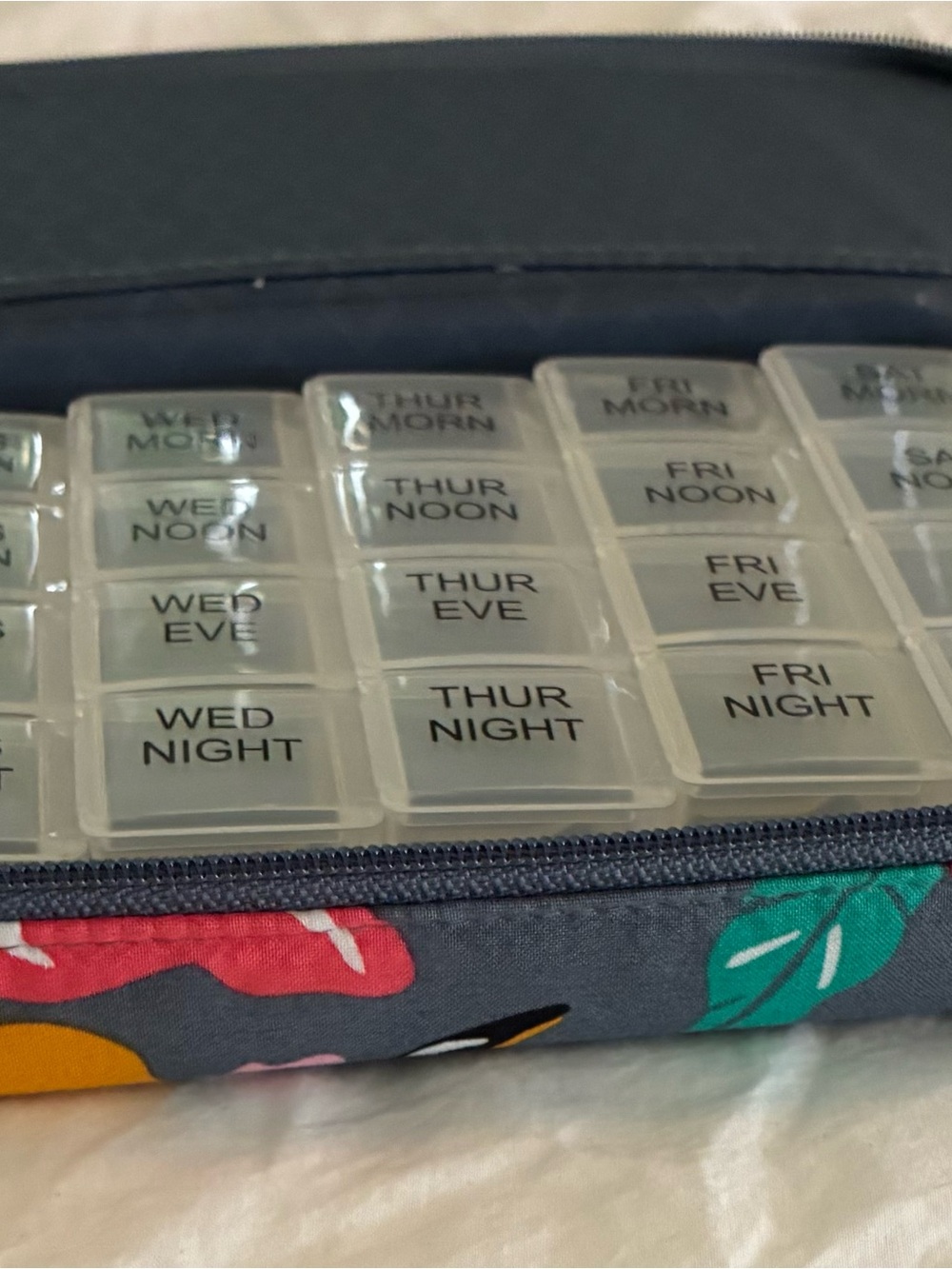 Vera Bradley Floral Zippered Weekly Pill Organizer in Navy, Teal, Pink